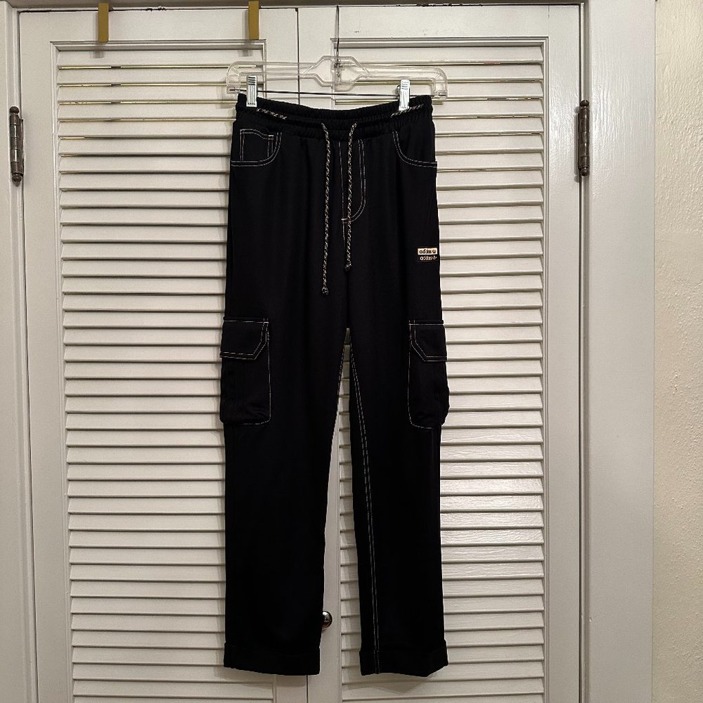 ADIDAS BLACK TRACK PANTS WITH CARGO POCKETS. SZ S. WORN ONCE